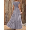 thumbnail image 5 of Women'S 2025 Summer Dress V-Neck Cap Sleeve High Waist Floral Tiered Ruffle A Line Long Maxi Dresses Grey S, 5 of 6