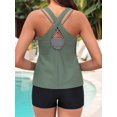 thumbnail image 6 of 3 Piece Tankini Swimsuits for Women Swim Tank Top with Bra Boy Shorts Teen Swimwear Green XL, 6 of 8