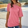thumbnail image 1 of Fiudx Camisetas para Mujer Primavera/Verano Nueva Camiseta con Bolsillo y Hombros Descubiertos Camiseta con Hombros Inclinados y Bolsillo de Color Sólido, 1 of 7