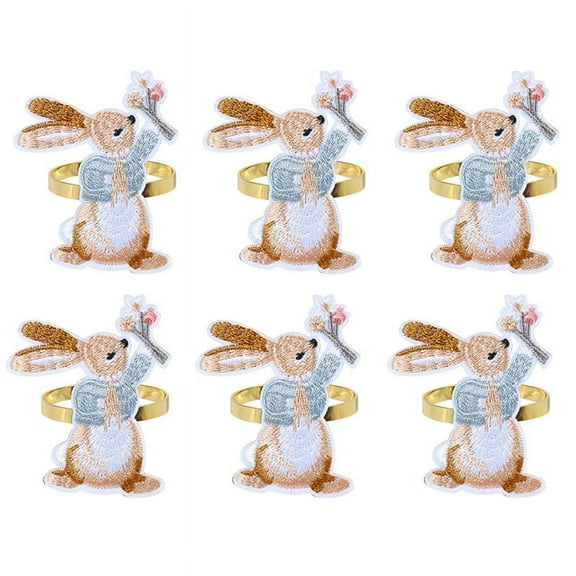 6PCS Easter Napkin Rings, Easter Designed with Bunny ,Holiday Napkin Holders for Dining Easter of Table Setting C