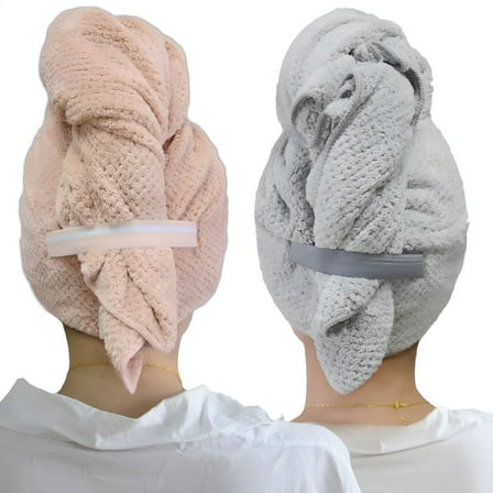 AUQ 2 Pack Extra Large Microfiber Hair Towel Wrap for Women,43" X 24" Anti Frizz Hair Drying Towel with Elastic Strap,Hair Wrap Towels Absorbent Quick Dry Hair Turbans for Drying Long Hair