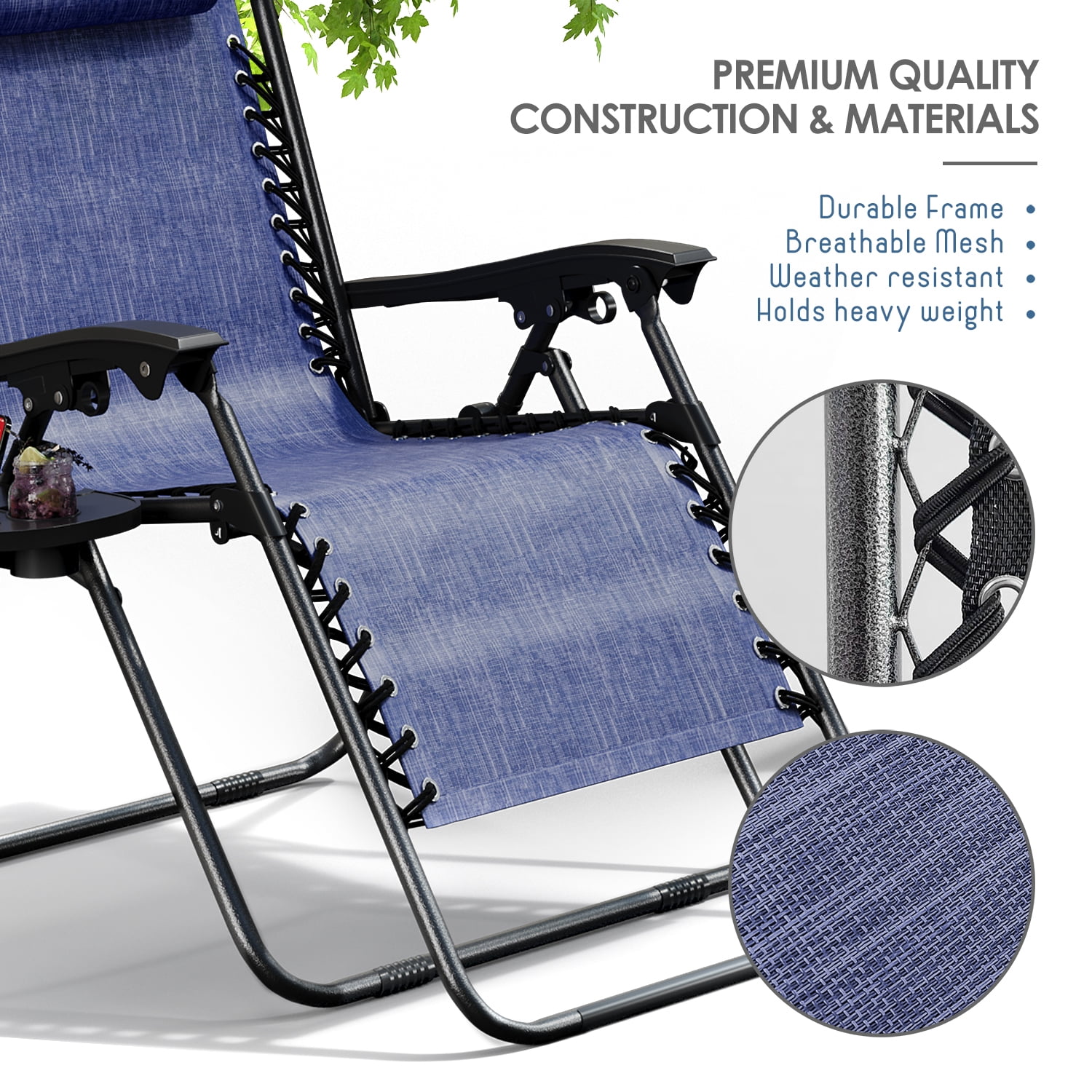 LammaLoe Zero Gravity Chair, Outdoor Lounge Chairs with Cup Holder, Blue