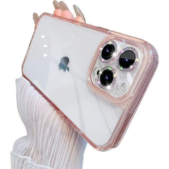 MYKOMI for iPhone 16 Pro Max Case with Bling Camera Lens Protector Cover Cute Sparkly Diamond Slim Clear Back & Glitter Bumper Silicone Shockproof Protective Case for Girls Women