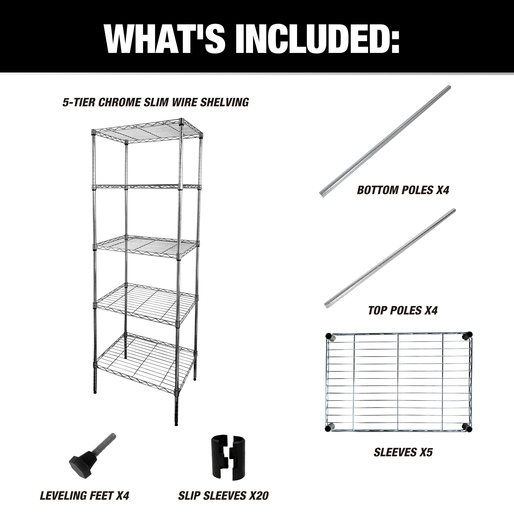 WorkPro 5-Tier Chrome Slim Wire Shelving
