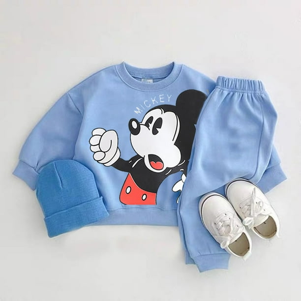 Tops con estampado de Mickey Mouse, pantalones sueltos para niños pequeños, sudaderas con capucha bonitas de nuevo estilo, 2 unid/set, disfraz Unisex para bebé, chándal verde