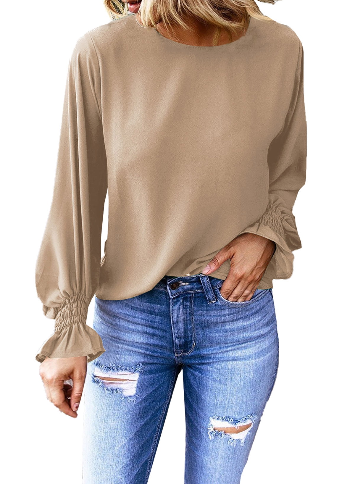 EVALESS Womens Long Sleeve Shirts Casual Loose Blouses Pullover Tops 