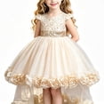 thumbnail image 2 of Girls Mini Gown Sequin Embroidery Flower Ruffle Sleeve Cinched A-Line Tutu Princess Dress Kids Elegant Fluffy Mesh Layered Dresses Rose Gold 3-4 Years, 2 of 7