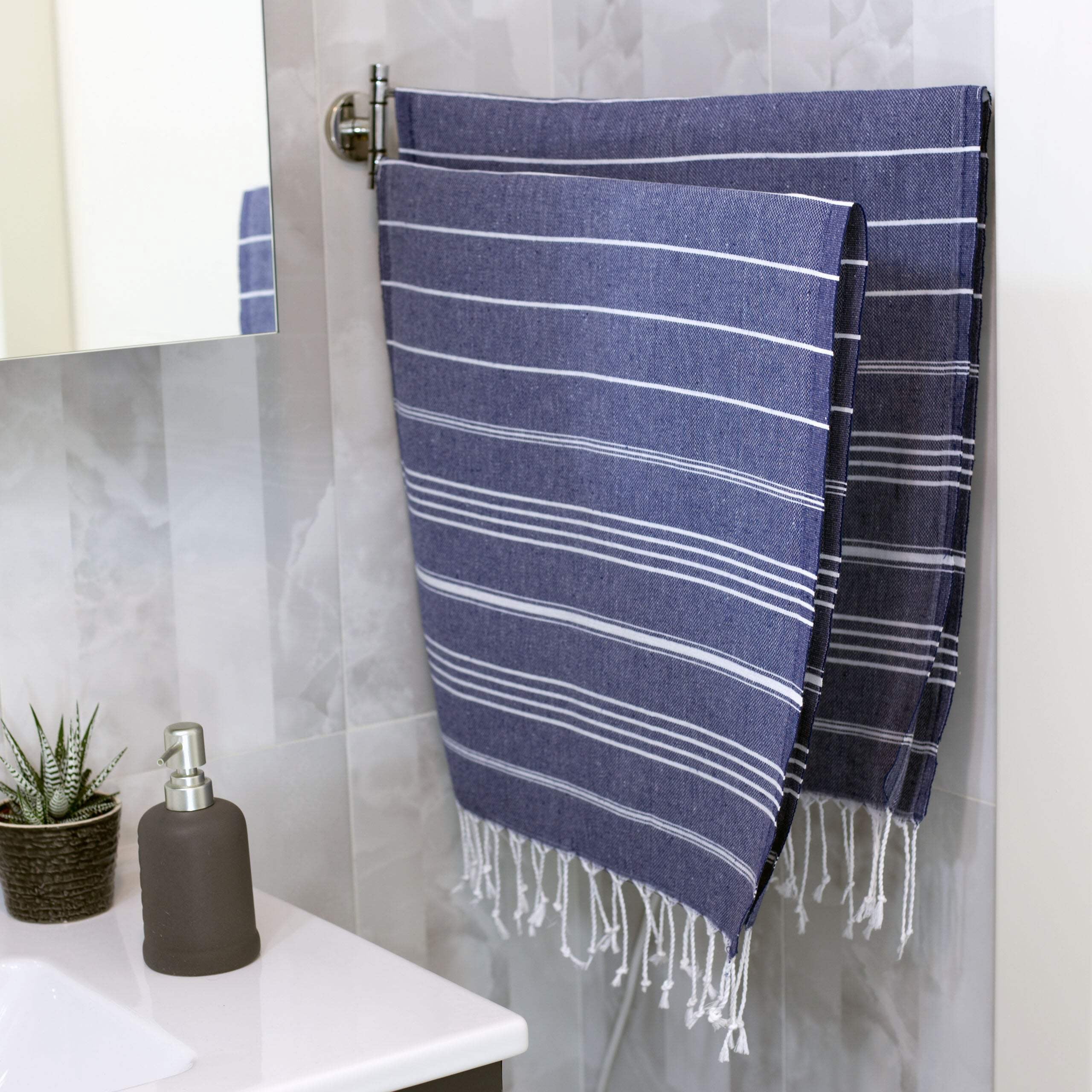 Clotho Hand Towel Set of 4, Navy, 100% Cotton 18 X 40 inches (Classic)
