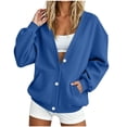 thumbnail image 3 of Women V Neck Cardigan Sweatshirt Loose Long Sleeve Button Down Open Front Casual Warm Outer Coat with Side Pockets, 3 of 9