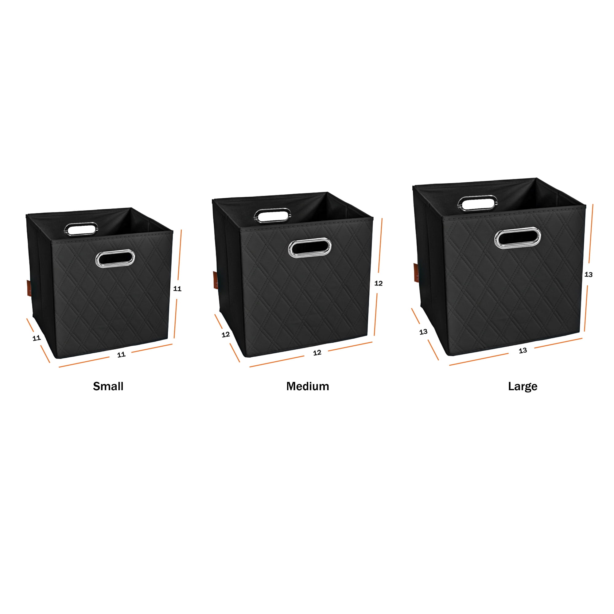 JIAessentials Set of 4 Foldable Faux Leather Cube Storage Bins Collapsible Baskets 12 inch with Dual Handles - Black Medium