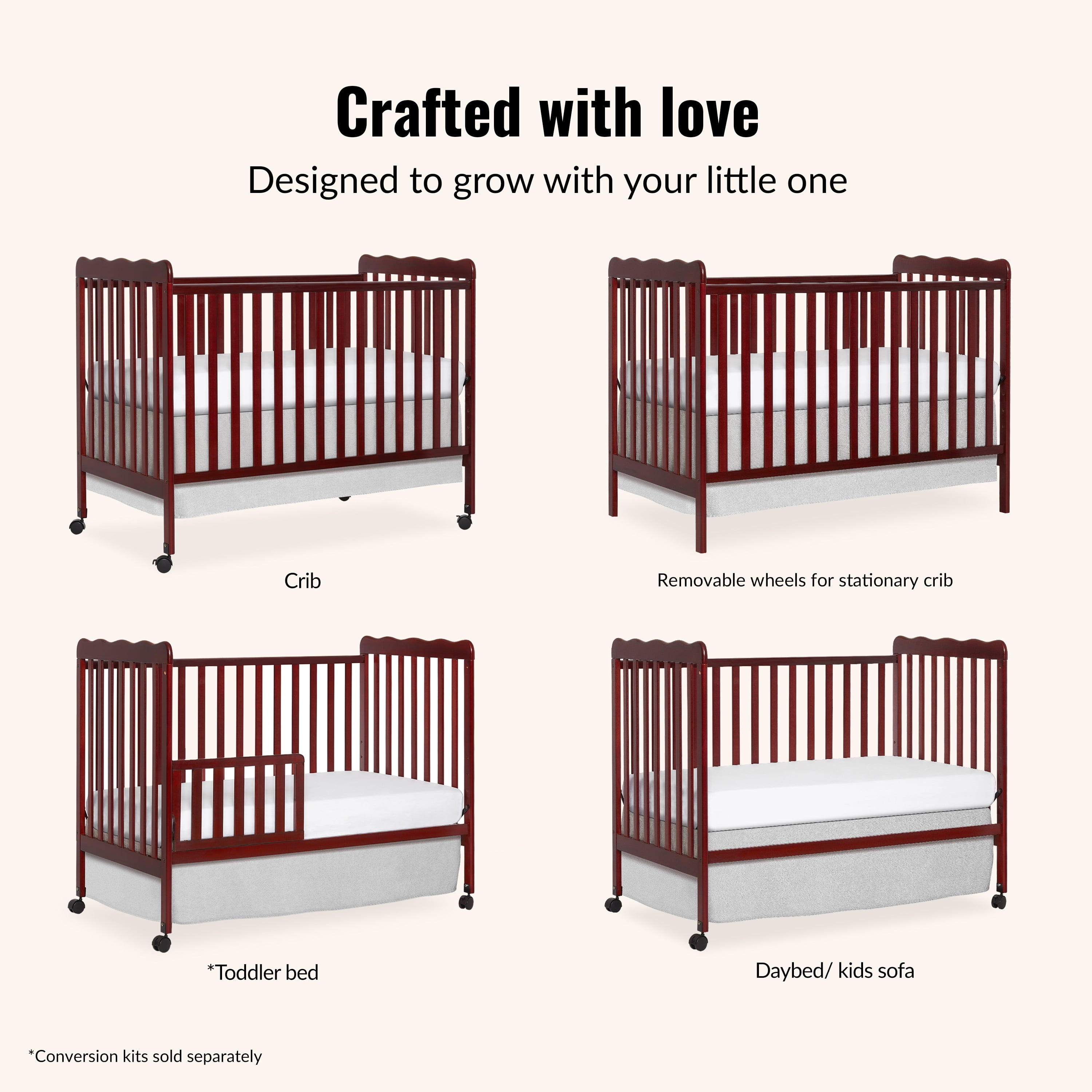 Dream On Me Carson Classic 3 In 1 Convertible Crib in Cherry
