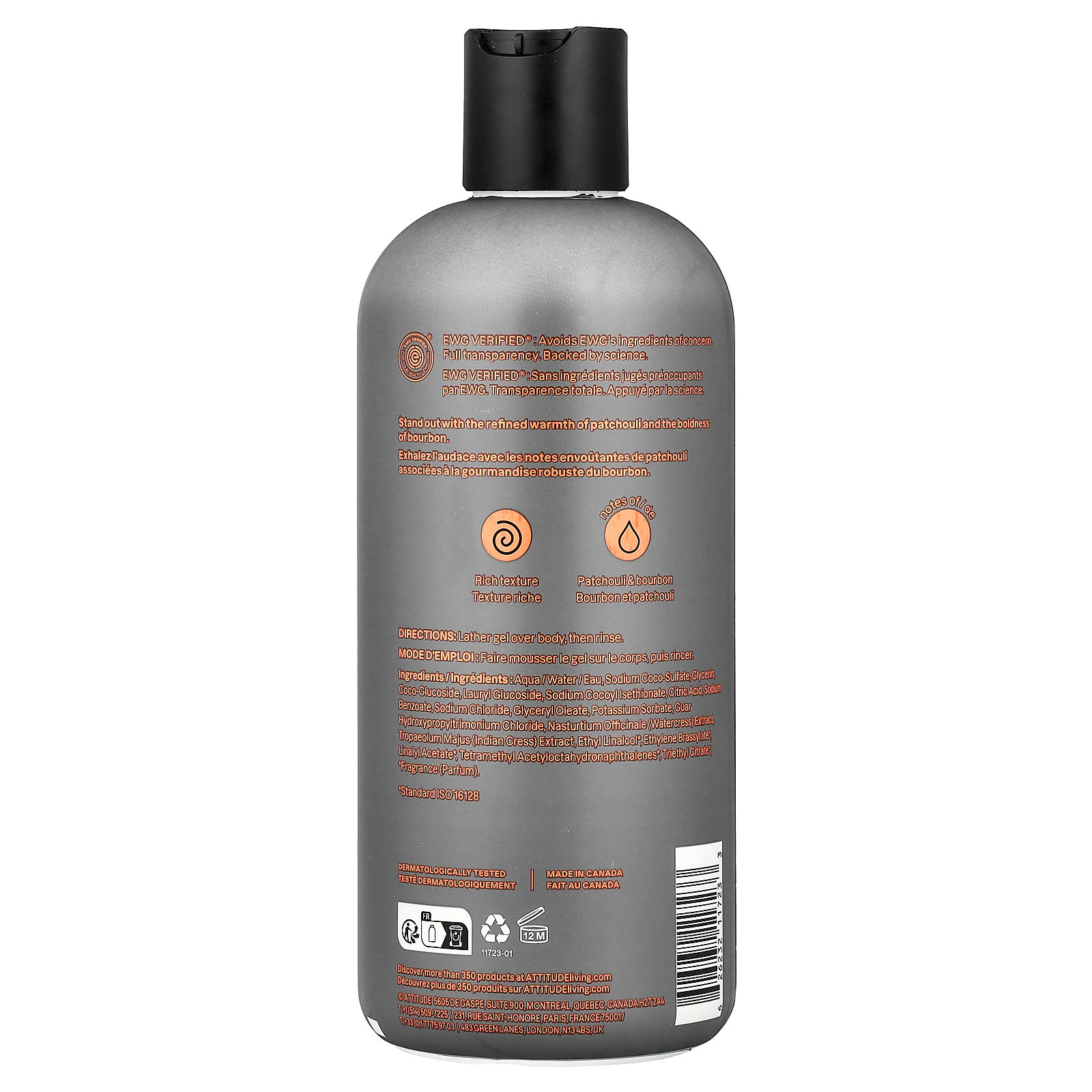 thumbnail image 4 of ATTITUDE Super Leaves™, Shower Gel, For Men, Patchouli & Bourbon, 14 fl oz (415 ml), 4 of 4