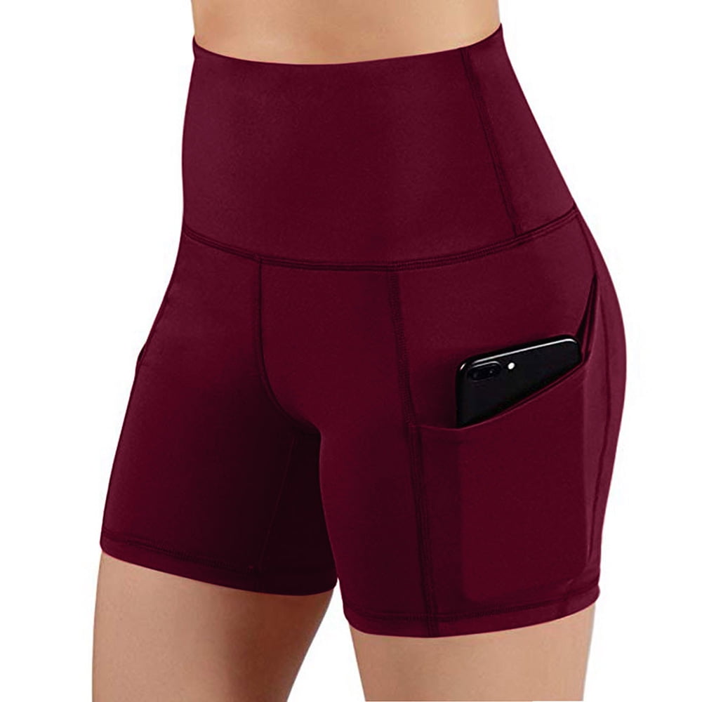 Abcnature Plus Size Shorts, Womens Athletic Shorts, Women Solid Pocket Highwaist Hip Stretch