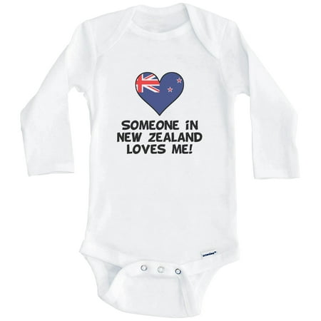 

Someone In New Zealand Loves Me Kiwi Flag Heart One Piece Baby Bodysuit (Long Sleeve) 3-6 Months White