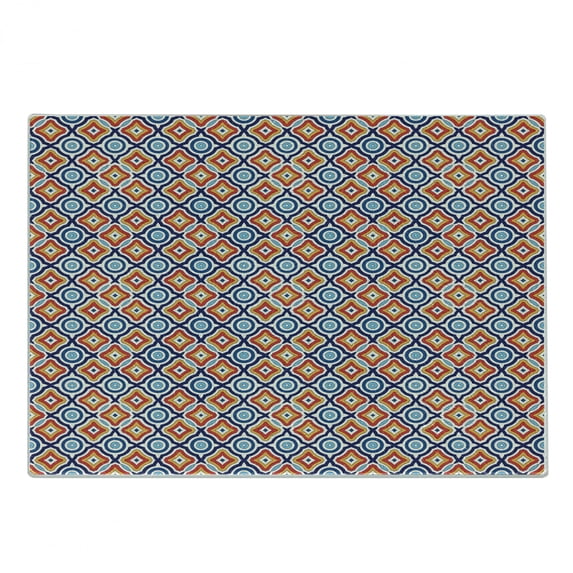 Ethnic Cutting Board, Oriental Geometric Composition with Ornamental Colorful Composition of Rhombuses, Decorative Tempered Glass Cutting and Serving Board, Small Size, Multicolor, by Ambesonne