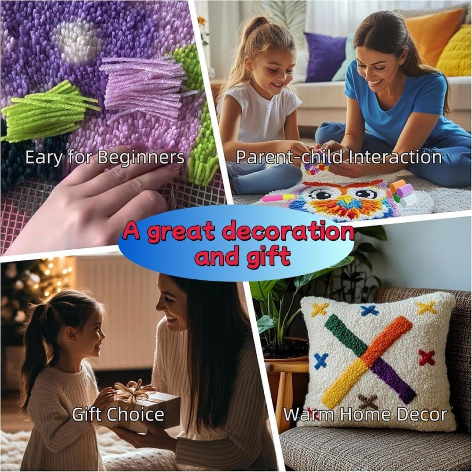 Latch Hook Kit For Adults Beginners With Yarn Christmas Shih Tzu DIY Pillow Cover Craft Kit For Home Decor - 17x17 Inch Handmade Crochet Pillow Case For Sofa,Bedroom