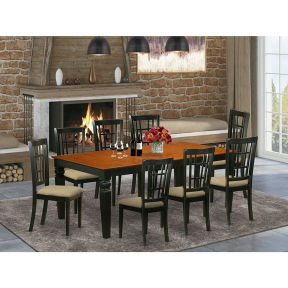 East West Furniture LGNI9-BCH-C 9 PC Kitchen Table set with a Dining Table and 8 Kitchen Chairs in Black and Cherry