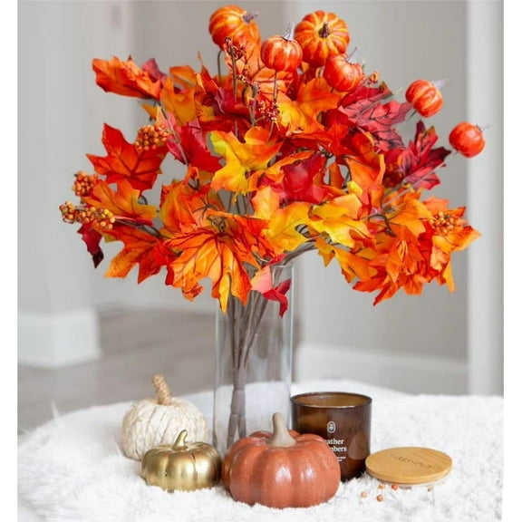 Minzimin Assorted Artificial Maple Leaf Branches Faux Fall Picks with Pumpkin,Berries and Pinecones,Fake Autumn Floral Branch for Thanksgiving Harvest Wreath Home DIY Arrangement Decor