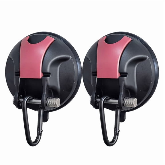 Heavy Cups Vacuum Suction Cup Hooks Glass Window Shower Wall Organizer Securing Hook Tie Down Car Awning 2 Pieces,2 * suction cup 2 * carabiner,Red & Black