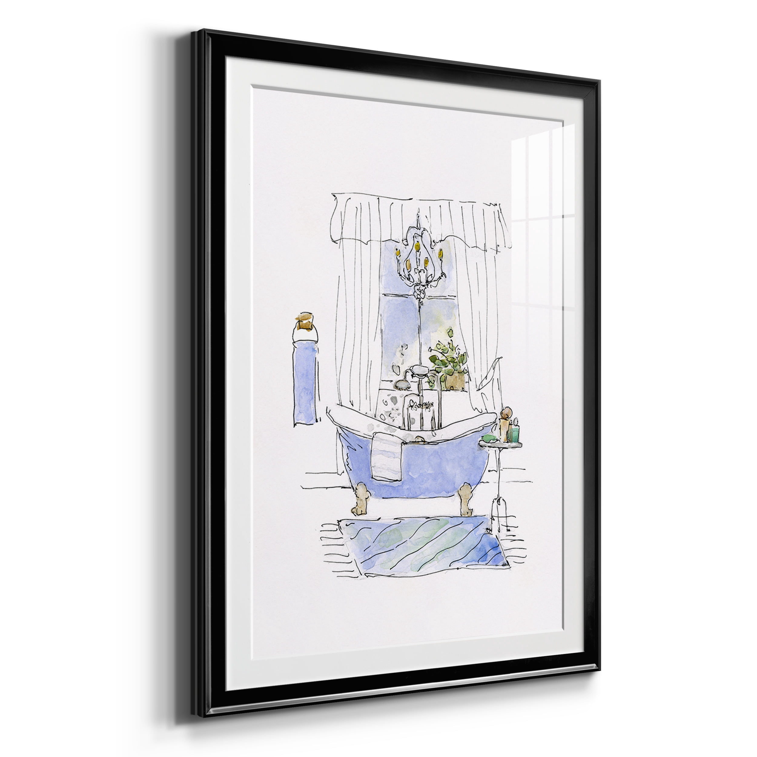 Sketchy Bath I Premium Framed Prints Set of 3 - Ready to Hang - 30.5 x 42.5 Each - Black Frame