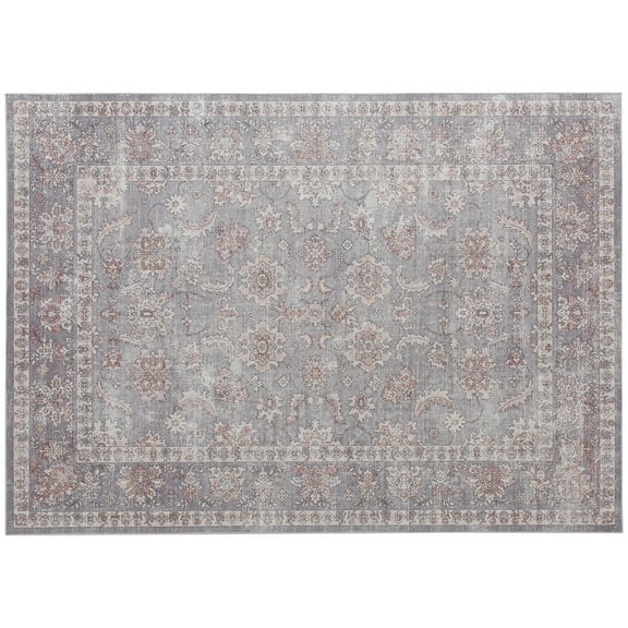 Homiyad Machine Washable Area Rug 8x10, Non-Slip Traditional Flower Print Floor Carpet for Living Room, Bedroom, Grey and Brown