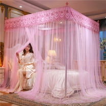 Eespoir Three-door Palaces-style Mosquito Net, Household Princess-style Floor-length Net, Bed Canopy Mosquito Net for Bedroom Decoration, Canopy Style(Pink)