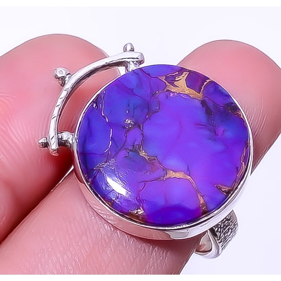 Copper Purple Turquoise 925 Sterling Silver Artisan Ring Adjustable () A318, Gemstone Jewelry, Birthday Gift, Christmas Gift