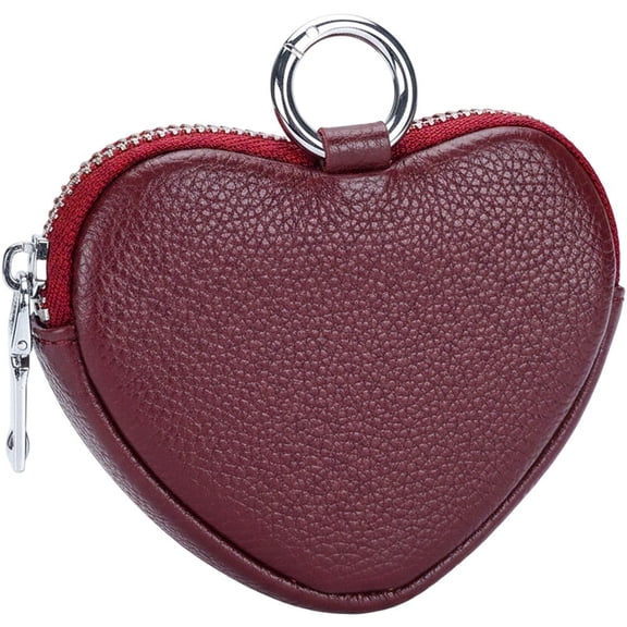 Yvsxxv Heart Shaped Cow Leather Coin Purse Keychain, Small Zippered Wallet
