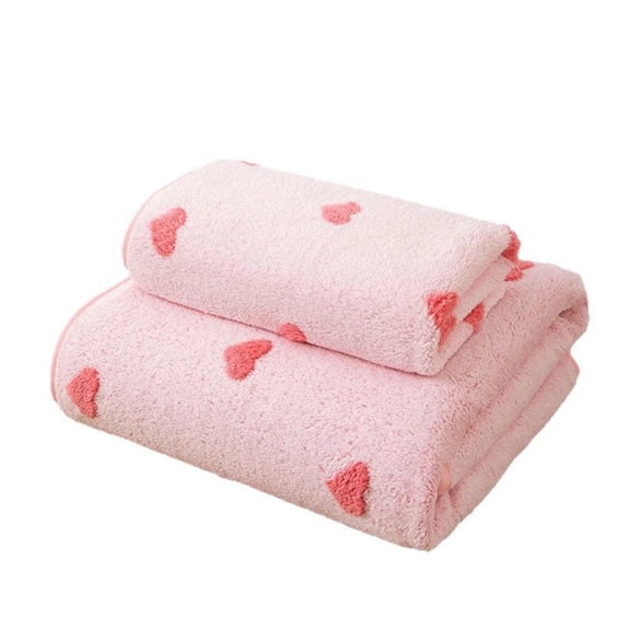 4 Pcs Coral Fleece Bathroom Hand Towels Set, Highly Absorbent Quick Dry Bath Towel, 13.4 x 29.1 in / 34 x 74 cm, Valentine's Day Pink Towel Set