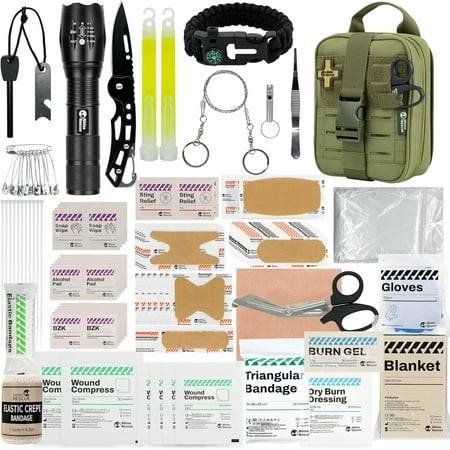 Survival First Aid Kit, HSA/FSA Eligible, Emergency Kit Molle Pouch IFAK Medical Kit for Vehicles Car Camping Backpacking Hiking Hunting
