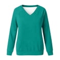thumbnail image 4 of VEKDONE Womens Raglan Long Sleeve Sweatshirt Solid Color V Neck Loose Fit Pullover Top Casual Lightweight Comfy Solid Color Sweatshirts Green XL, 4 of 6