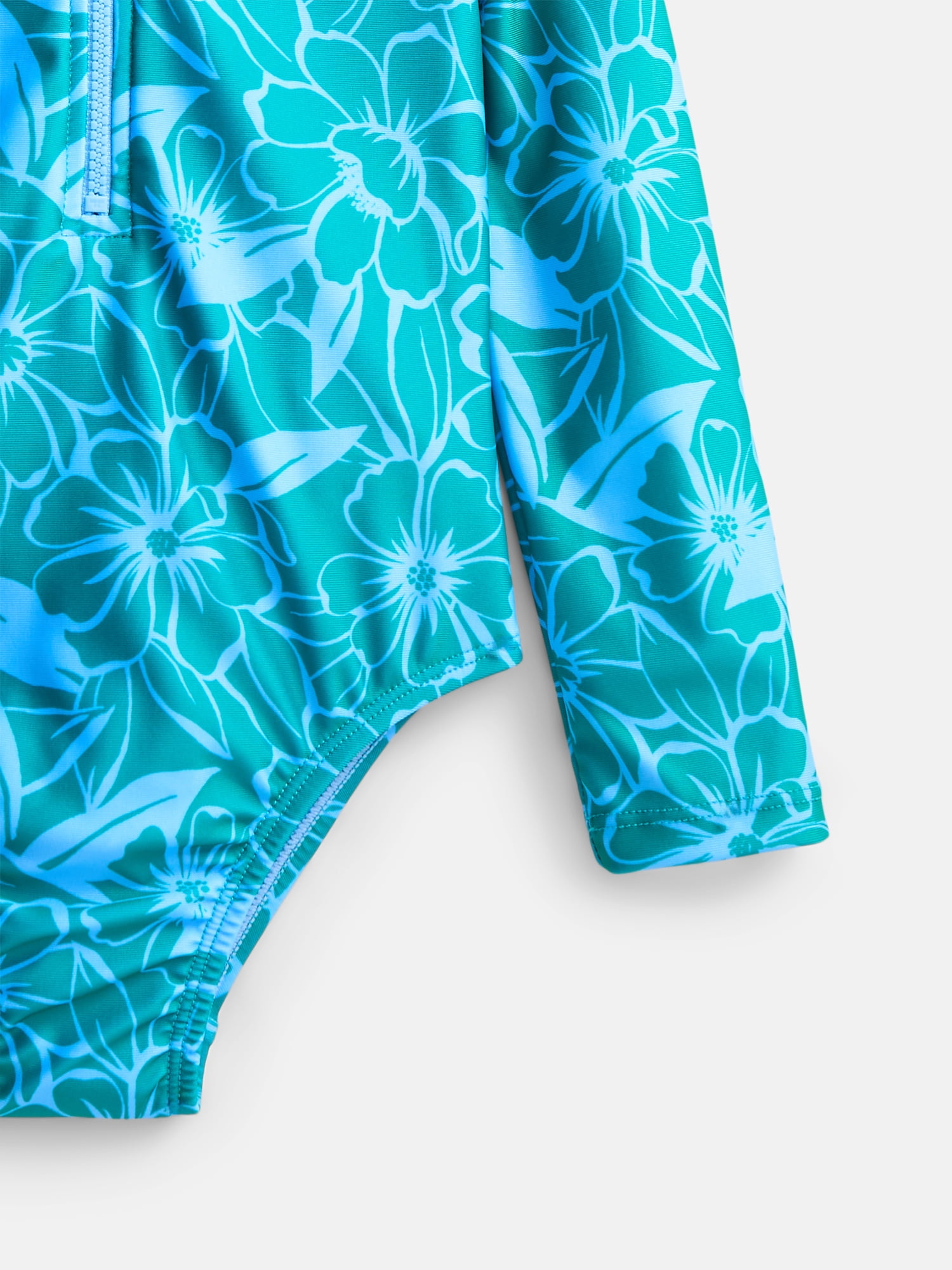 Wonder Nation Baby and Toddler Girls Zip Rash Guard Swimsuit with Long Sleeves, Sizes 12M-5T