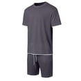 thumbnail image 3 of RUTAYY Men's Outfits Casual Solid Color Everyday Wear Tshirts Shorts with Pocket 2 Piece Stretch Summer Relaxed Holiday Clothing Sets, 3 of 5
