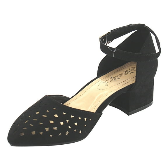 Nature Breeze Apex-01 Women's Ankle Strap Pointy Toe Cut Out D'Orsay Dress Pumps BLACK 10
