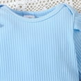 thumbnail image 6 of Odeerbi Infant Girls Fall Winter Outfits Ruffle Rib Knit Romper Daisy Overall Dress Set Solid Color Stripe Jumpsuit Daisy Apron Dress Bow Headband 3-Piece Set Infant Clothes Light Blue, 6 of 9