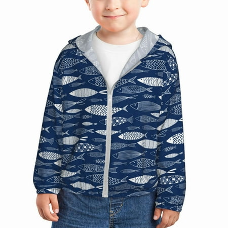 

Qekee Ornamental Fish Print UPF 50+ Kids Sun-Protective Hooded Long Sleeve Rash Guard for Fishing Water Beach Sports -4 Years