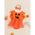 thumbnail image 3 of ZINTAOZT Baby Girls 2Pcs Halloween Outfits Ruffle Pumpkin Romper Tulle Dress with Headband Set Newborn Clothes 0-12M, 3 of 8
