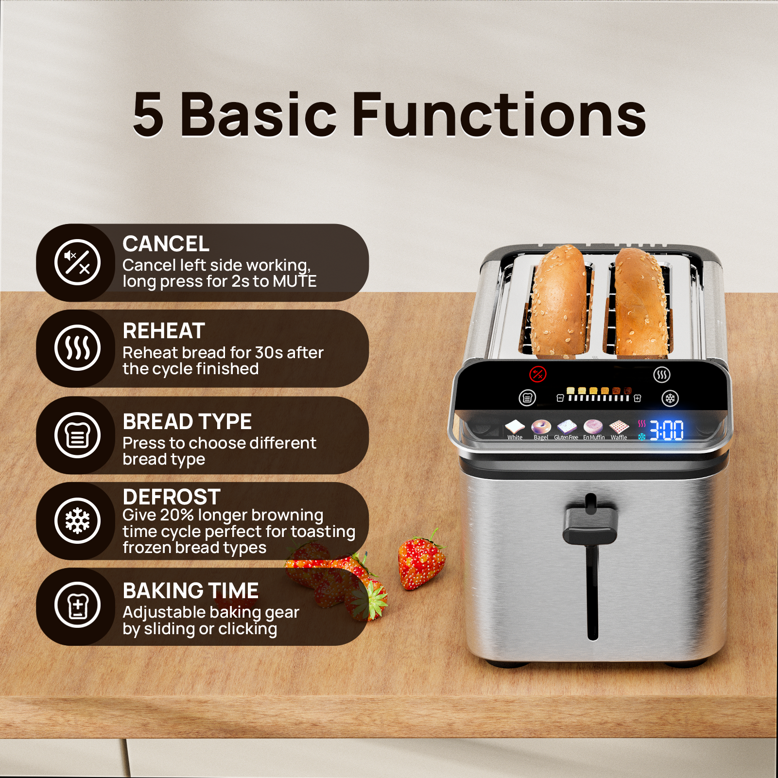 WHALLSE 2-Slice Toaster with Touchscreen and Projection Display photo 2