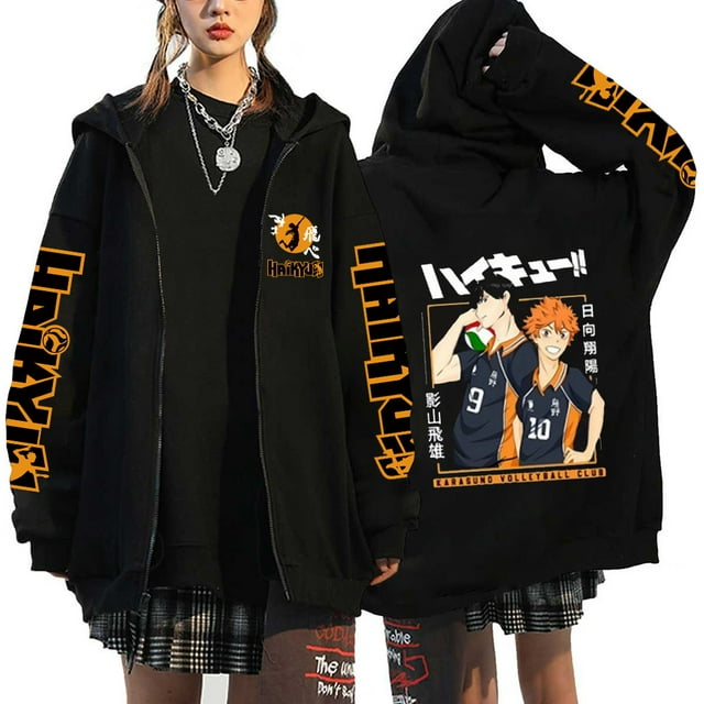 Anime Hoodie Zip Up Jacket Karasuno Plus Size Sweatshirt Harajuku Unisex