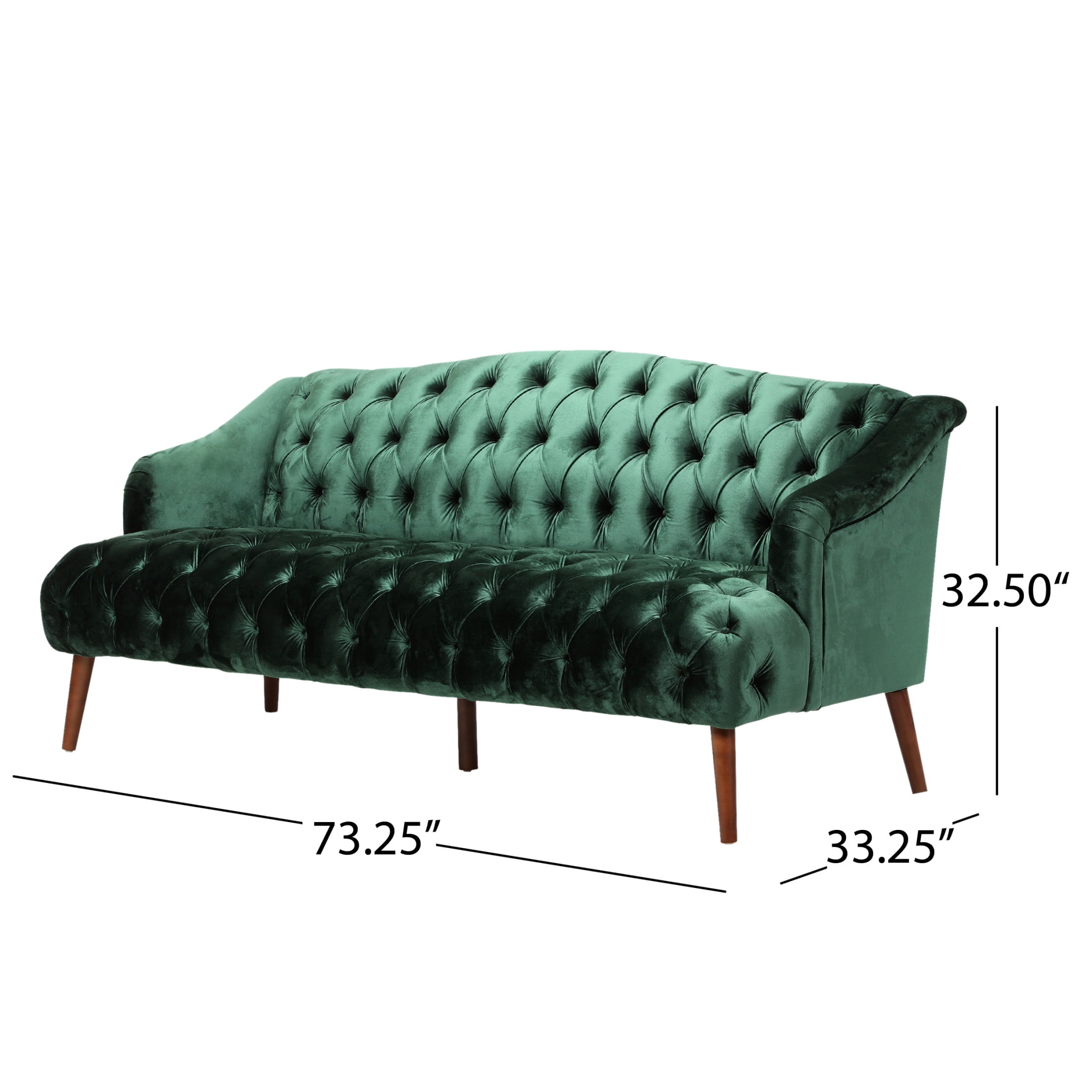 Christopher Knight Home 3-Seat Velvet Tufted Sofa, Contemporary Couch with Wooden Legs, Emerald