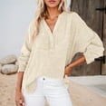 thumbnail image 2 of LIUJUNSHOP Womens Casual Button V Neck Long Sleeve Shirts Oversized Solid Blouses Tops, 2 of 4