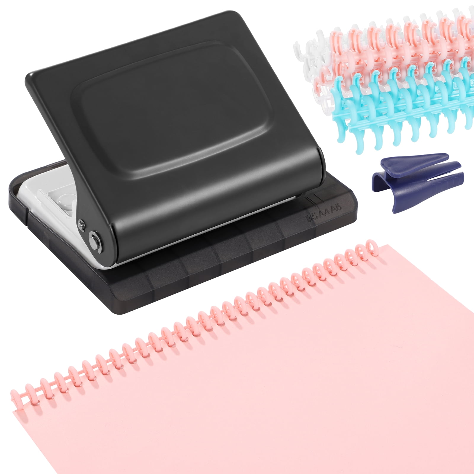 10-Holes Mini Manual Binding Machine, Book Binding Machine with 4-Color Binding Spines, Multipurpose Coil Binding Machine for Home Office