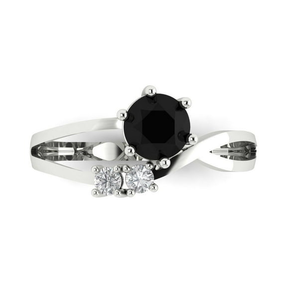 Three-Stone Engagement Ring for Women - 0.87ct Natural Onyx in 14K White Gold Promise Ring
