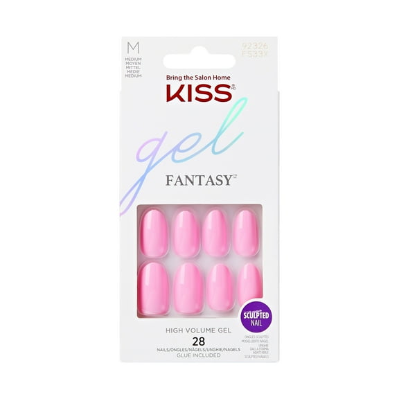 KISS Gel Sculpted, Press On Nails, Waffles, Pink, Medium Oval, 28 Count