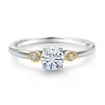 thumbnail image 2 of Gem Stone King 925 Sterling Silver and 10K Yellow Gold White Moissanite and White Lab Grown Diamond 3 Stone Engagement Ring for Women (0.53 Cttw, Available in Size 5,6,7,8,9), 2 of 4
