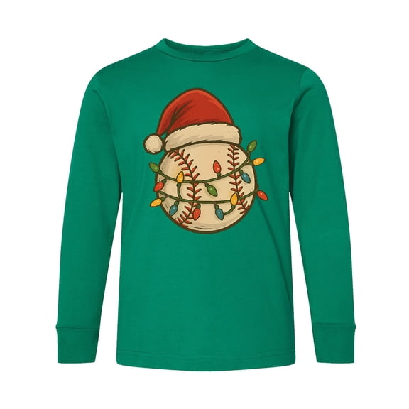 Inktastic Christmas Baseball Santa Hat Lights Long Sleeve Youth T-Shirt