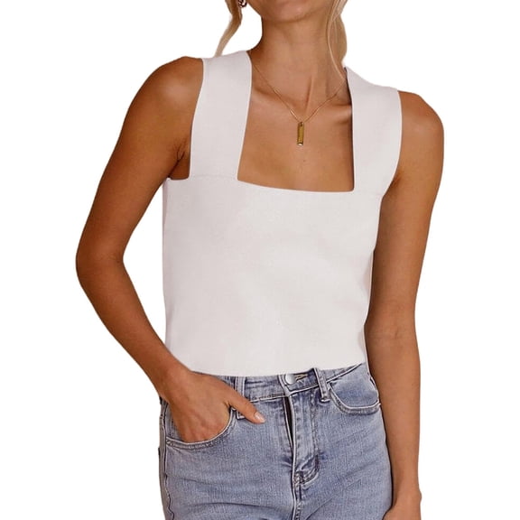 Summer Sleeveless Square Neck Solid Color Slim Fit Tank Tops