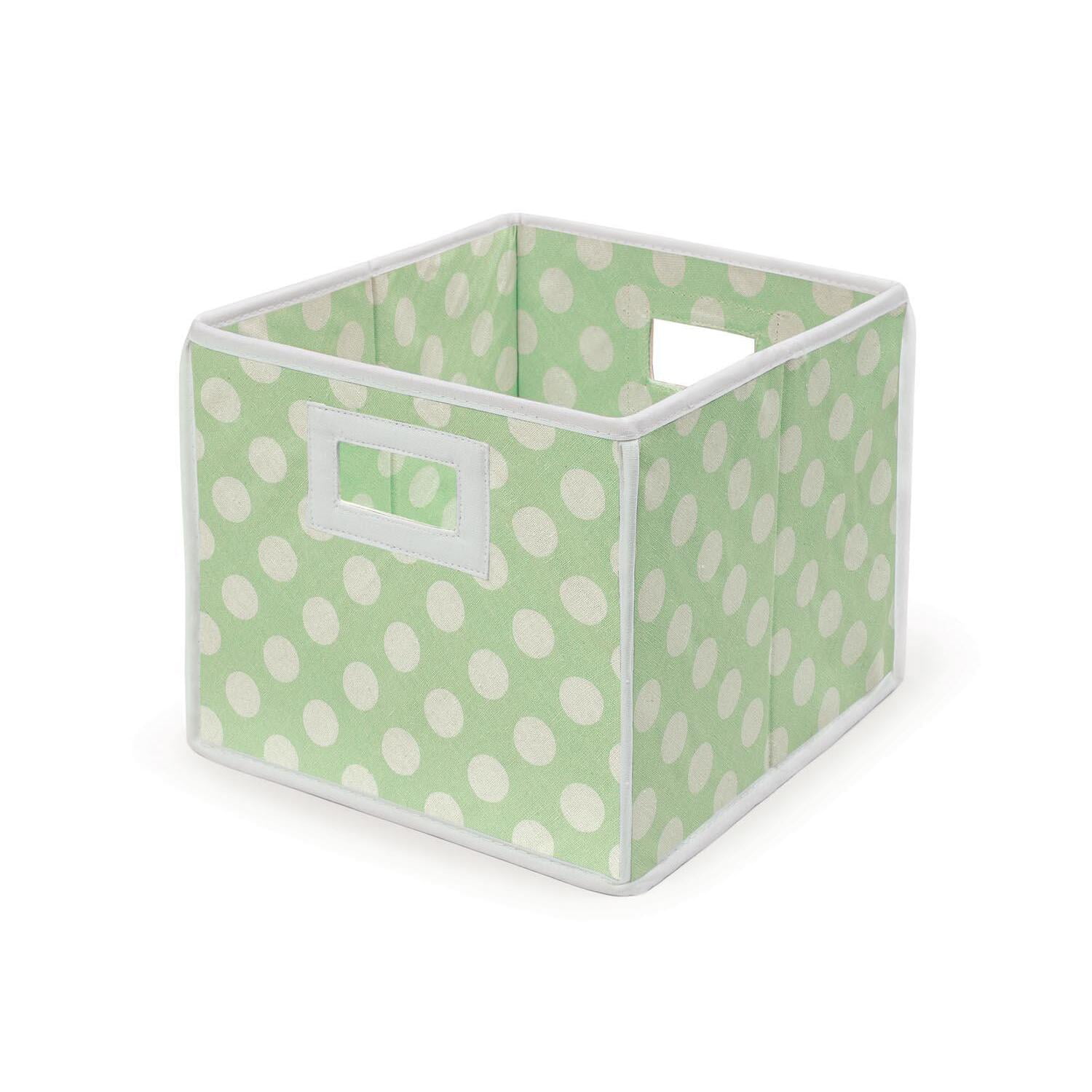 Folding Nursery Basket/Storage Cube-Fabric:Sage Polka Dot