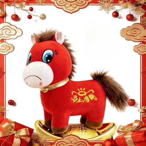 2026 Year of The Horse Stuffed Animals - 9.8in Chinese New Year Plush Mascot Decorations, Red Zodiac Horse Plush Ornaments, Lunar New Years Gifts Blessing Souvenir