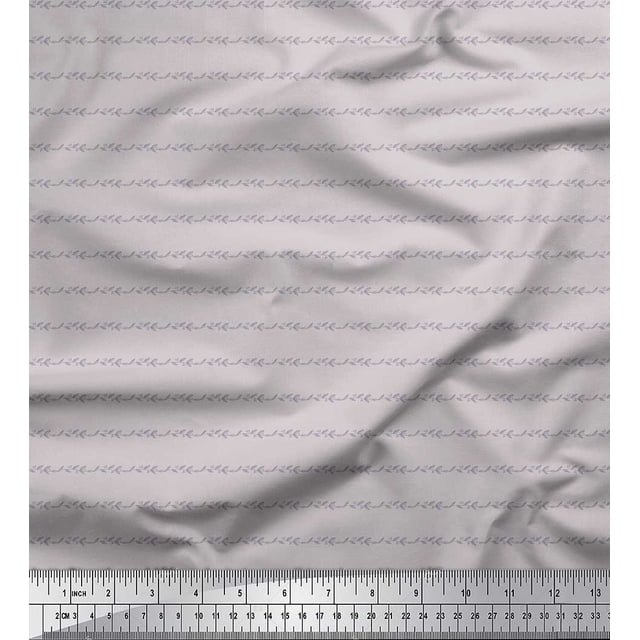 Soimoi Gray Poly Georgette Fabric Stripe & Leaves Print Fabric by Yard 52 Inch Wide